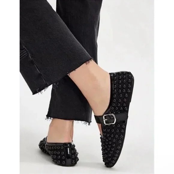 New Jeffrey Campbell Trennel Mary Jane Beaded Ballet Flats Black 8 - Picture 6 of 10